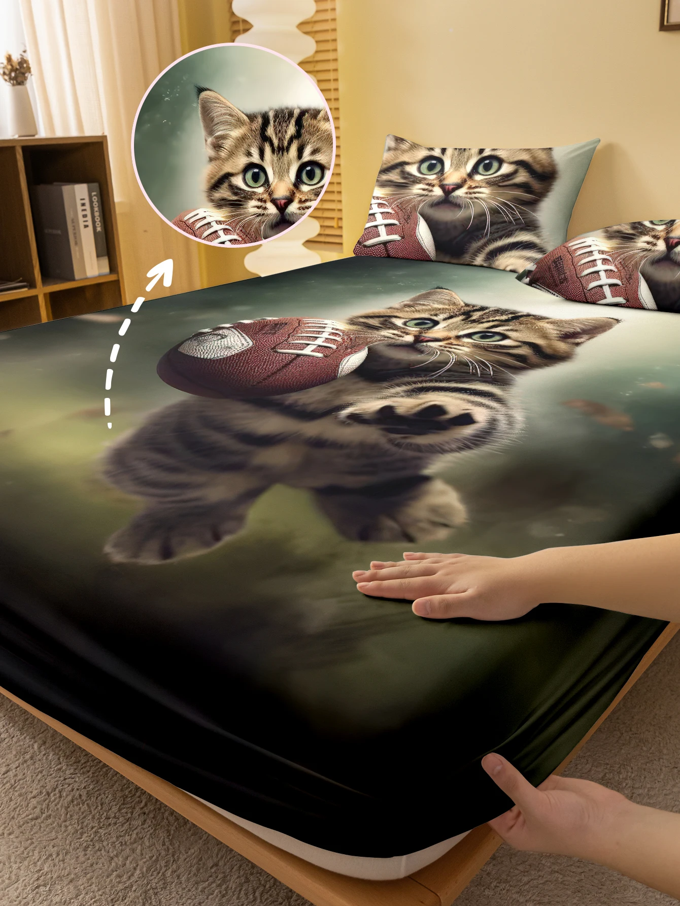 1, Cartoon-Stil, niedliche Tier-Katze, digital bedruckt, mattiertes Spannbetttuch, bedruckte Bettdecke für Schlafzimmer, Bettwäsche (kein Kissenbezug).