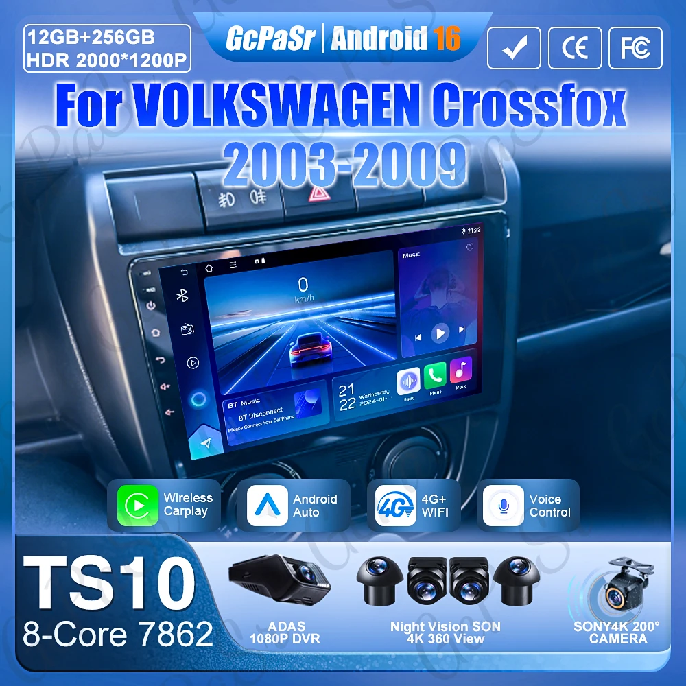 

Android 16 Carplay For VOLKSWAGEN Crossfox 2003-2009 GPS Navigation Display Video Car Radio GPS Car Monitor No 2din DVD Stereo