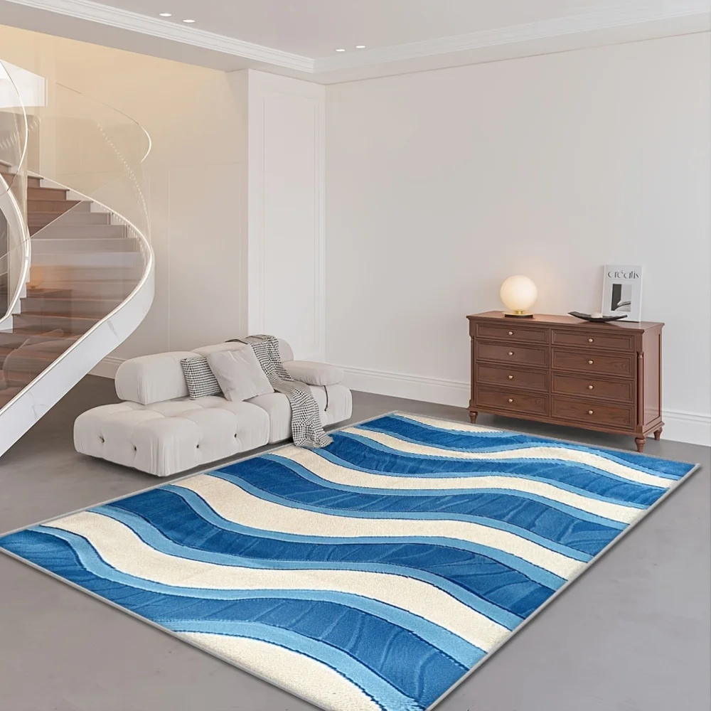 Modern Abstract Navy Blue Orange Geometric Area Rug Colorful Triangle Patchwork Living Room Decor Floor Mat