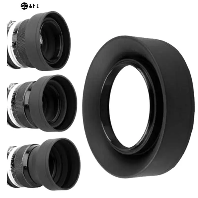 Universal 3-Stage Collapsible 3in1 Rubber Foldable Lens Hood 49mm/52mm/55mm/58mm/62mm/67mm/72mm/77mm/82mm Suit for Canon Nikon