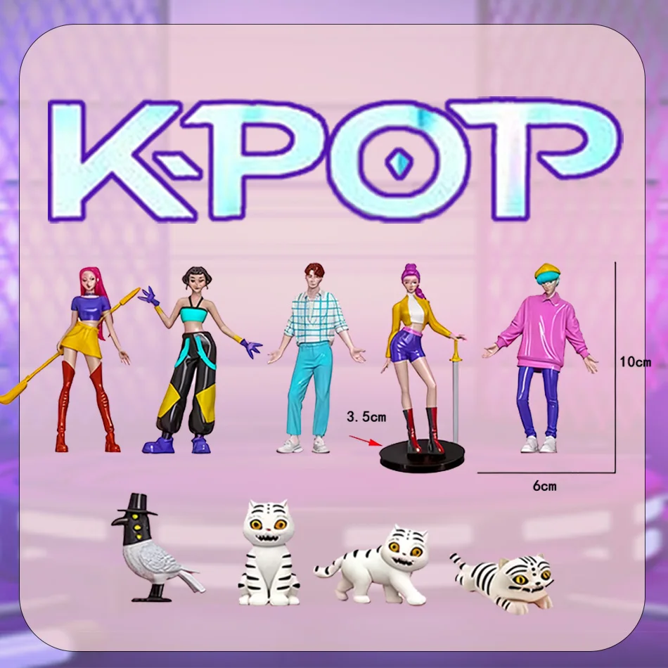 Conjunto de brinquedos de figura anim de caçadores de demônios kpop, 9 peças, colecionáveis, derpy tigre rumi mira zoey, bonecas buceta para presente de fãs