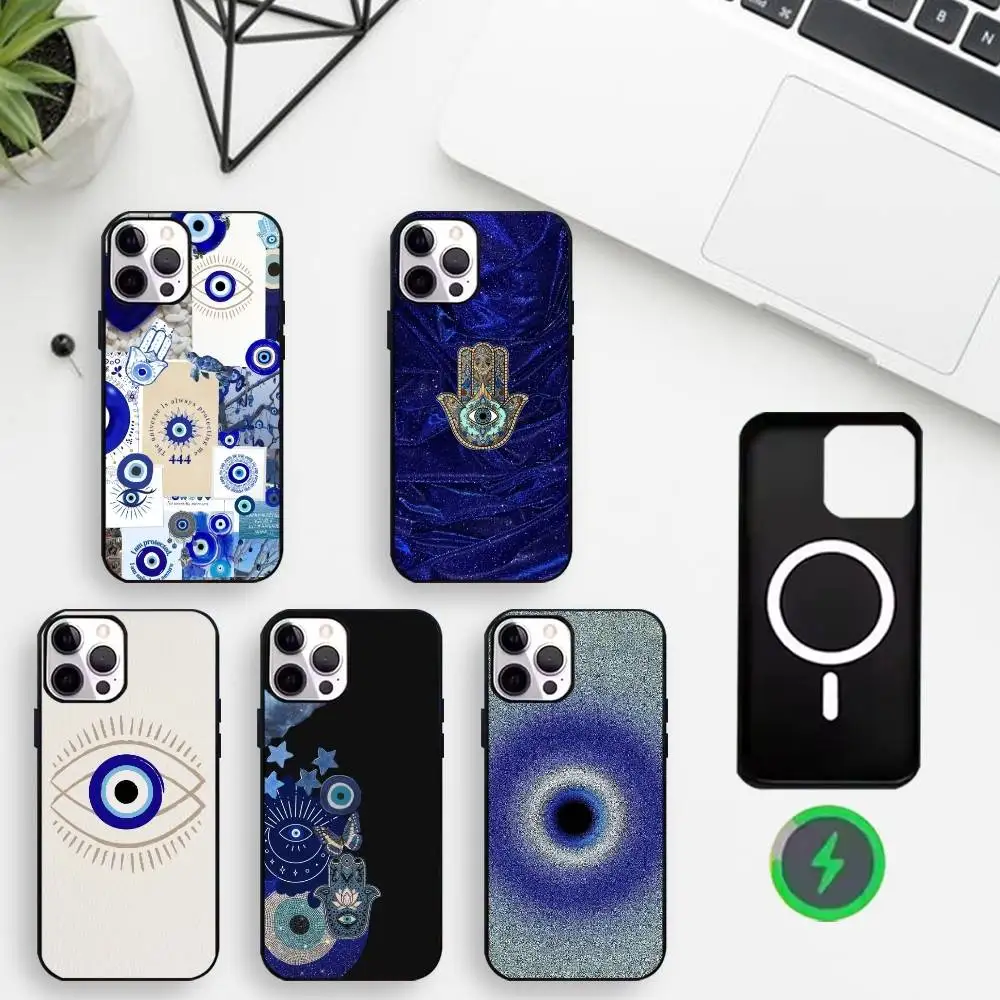 

Lucky Turkish Blue Evil Eye Phone Case For iPhone17,16,15,14,13,12,11 Plus,For Magnetic Wireless Charge Cover