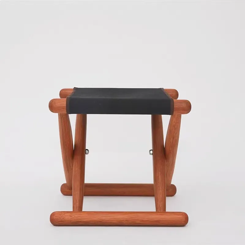 Compact Folding Camp Stool Solid Wood X-Frame Thick Leather Seat Portable Hiking Stool for Adults