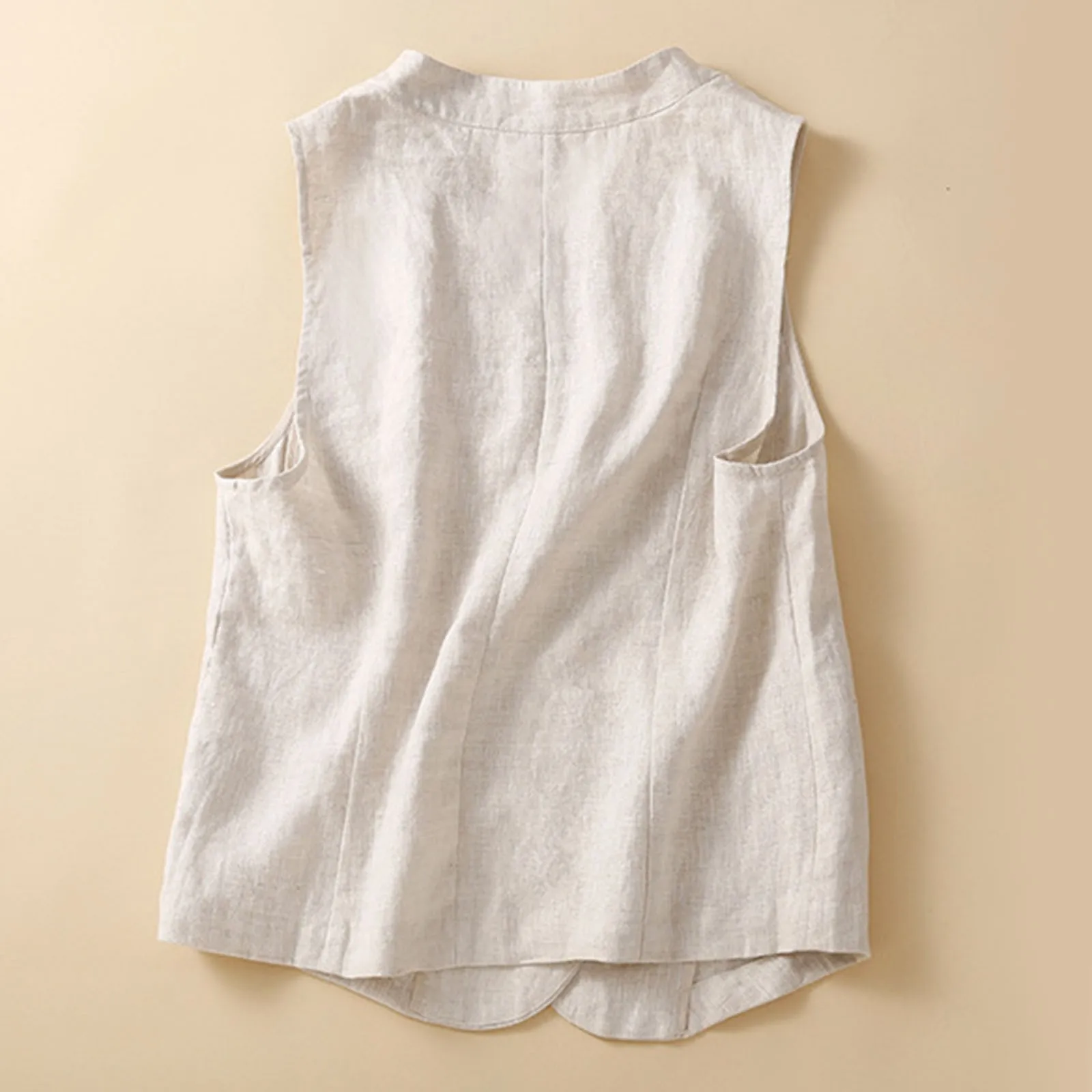 Vintage Women Vest Cotton Linen Casual Loose Vest Outerwear Single Breasted V Neck Sleeveless Vests Jackets 2024 Summer Top