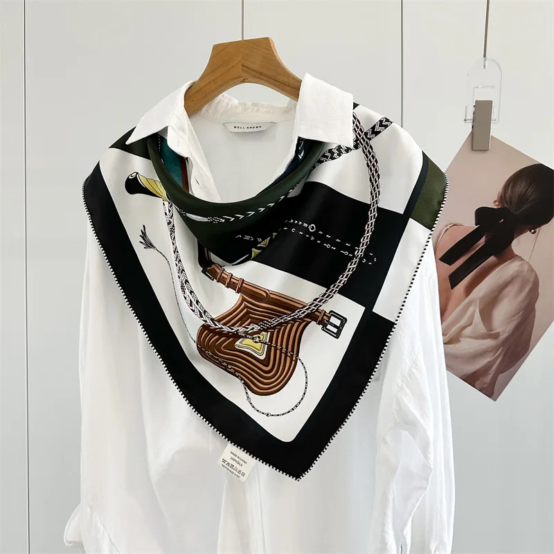Womens Fashion 100% Silk Neck Scarf Ribbon Triangle Shape 2 Sides Printing