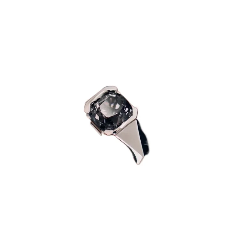 Classic Silver glossy dazzling dark shiny metal inlaid black gemstones mens rings handsome and attending banquet jewelry