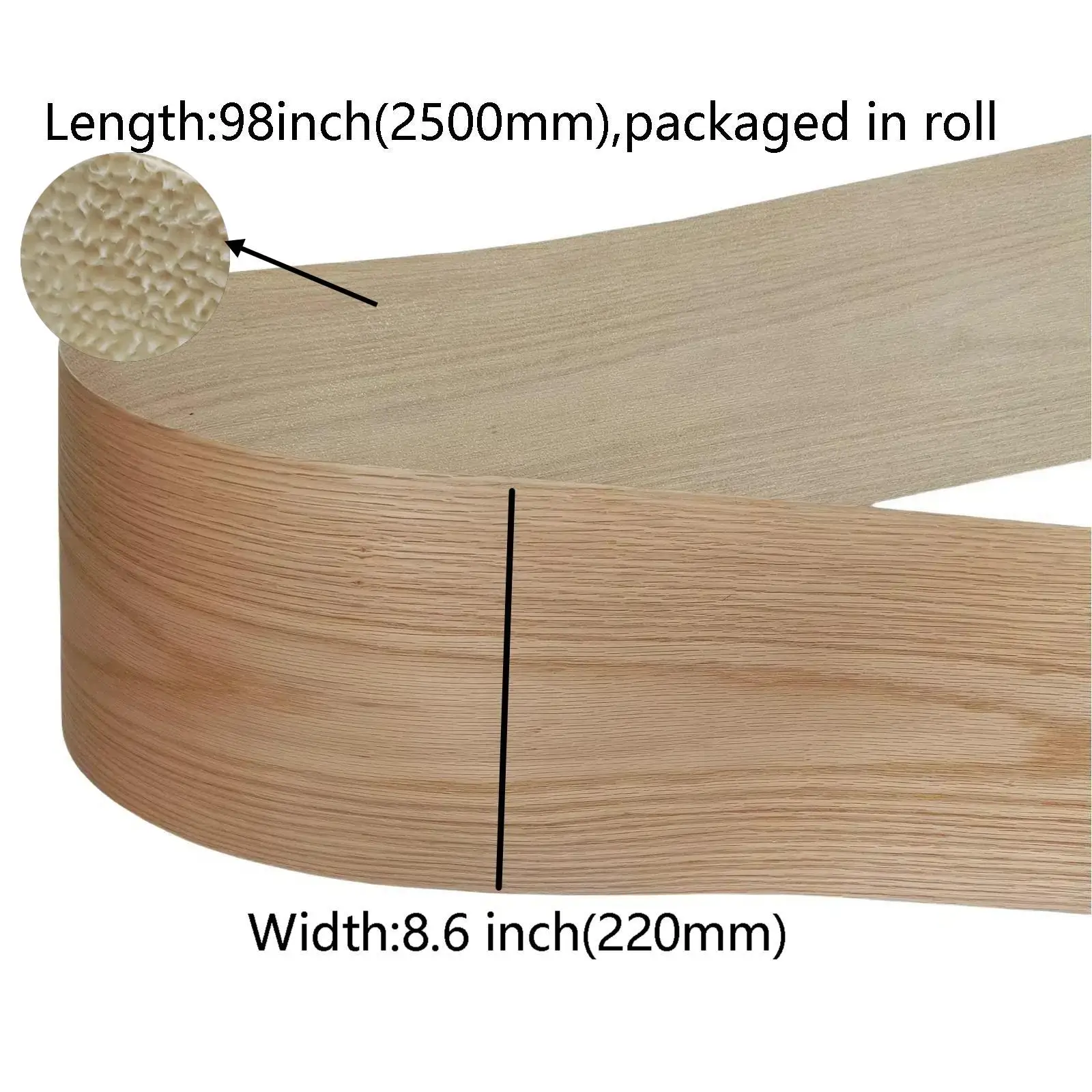 Pre-glued Red Oak Wood Veneer Sheet, Flat Cut, 8.5” x 98”,Iron On Stick Veneer Hot Melt Self Adhesive For Woodworking Furniture