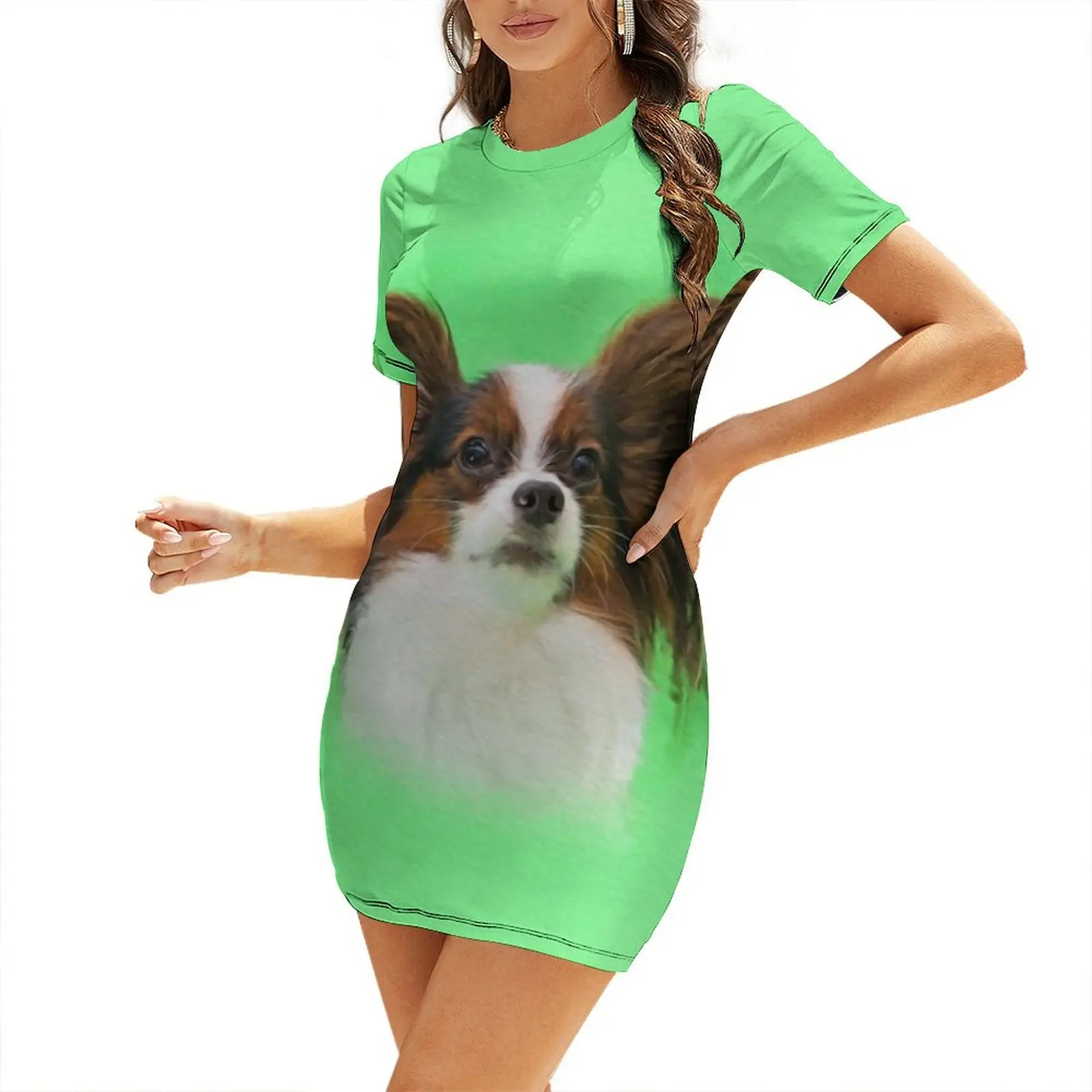 

Papillon -Continental Toy Spaniel Short-Sleeved Dress women's elegant loose dresses Women's skirt Woman clothing Dress