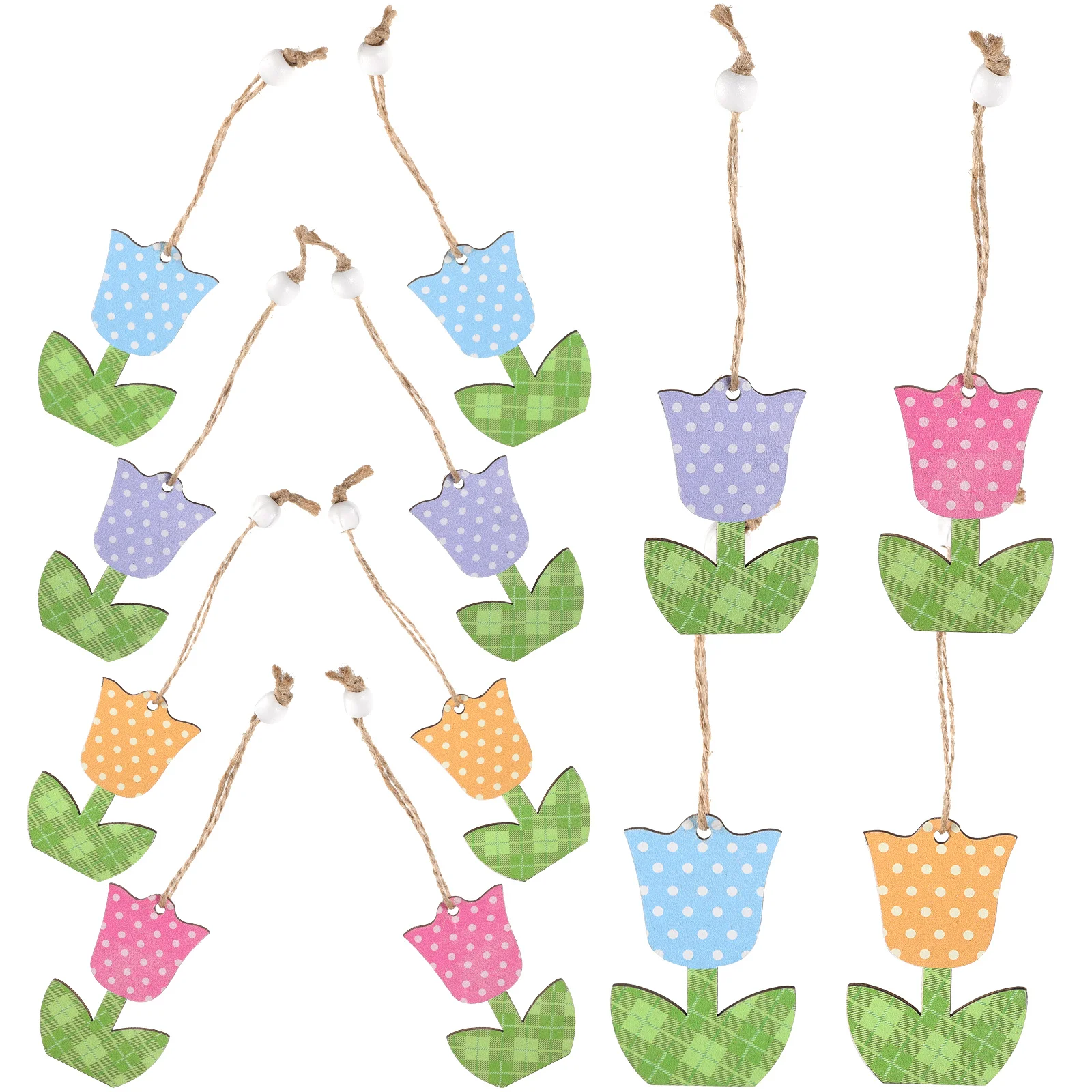 12 Pcs Tulip Ornament Spring Ornaments for Small Tree Wooden Tulips Hanging Decorations Home Christmas Flower Summer Office