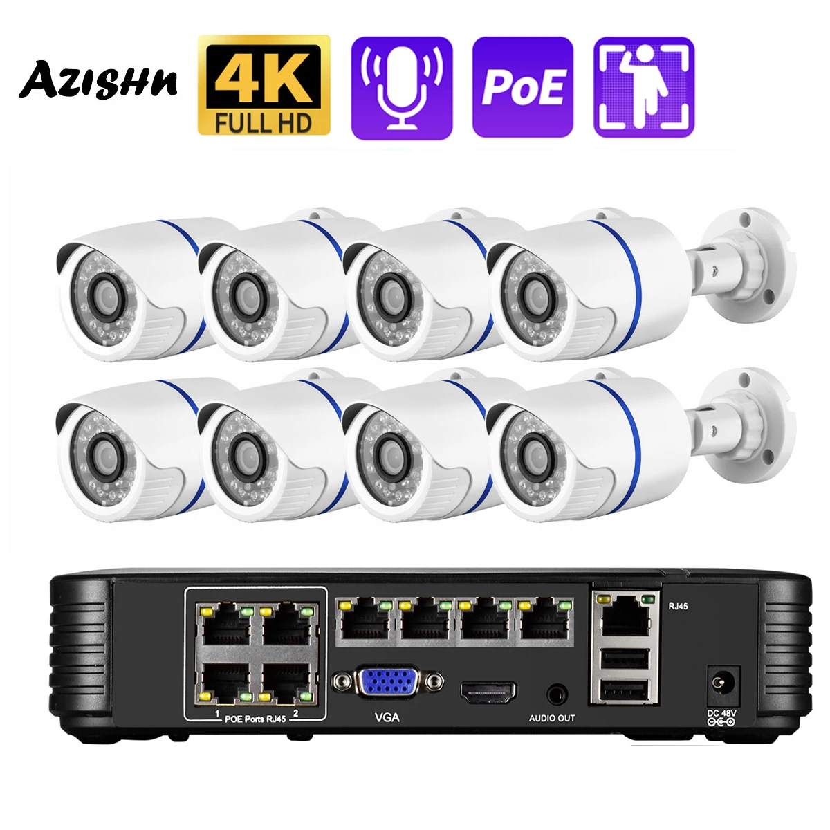 

8MP 4K Ai Human Detection Security Camera System POE NVR Kit CCTV Video Record Outdoor Home Audio CCTV Surveillance Camera