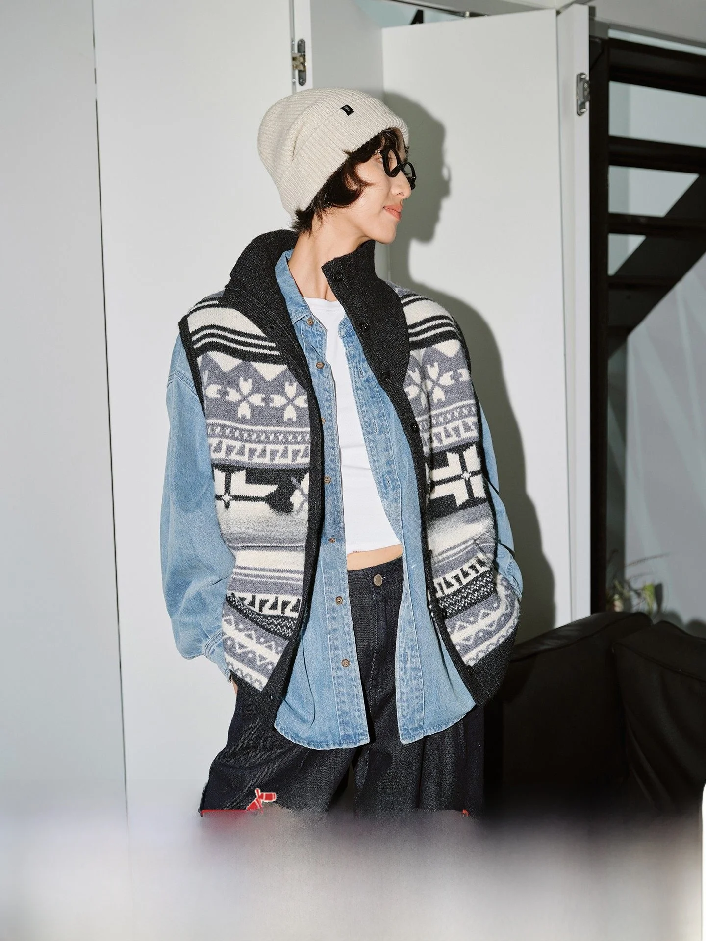 

Вязаный жилет с узором Oreo из смешанной пряжи, ретро-стиль, с длинными рукавами, воротником-стойкой, теплый зимний женский модный свитер