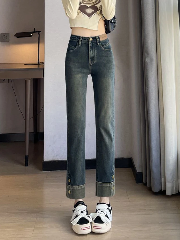 High Waist Straight Leg Jeans Women's 2026 New Sle Spring Autumn Slimming Lengthening 45 Small Size Blue Denim Pants