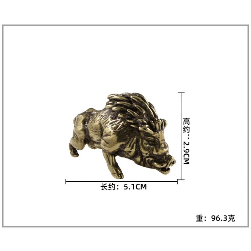 Retro Crafts Copper Small Wild Boar Ornaments Brass Feng Shui Animal Statue Tea Pet Home Decor for Living Room Desk Decorations