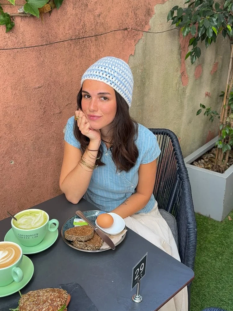 

Light Blue Vertical Striped 2 Piece Short Set Casual Cap Sleeve Front Crop Top Y2k Women High Waist Mini Shorts Daily Streetwear
