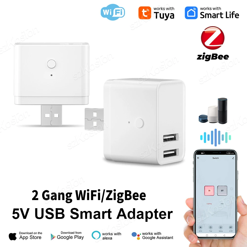 

Tuya WiFi/Zigbee Mini 2 USB Adapter Charge Plug Dual Ports Smart Life APP Control Smart Timing Adaptor Support Alexa Google Home