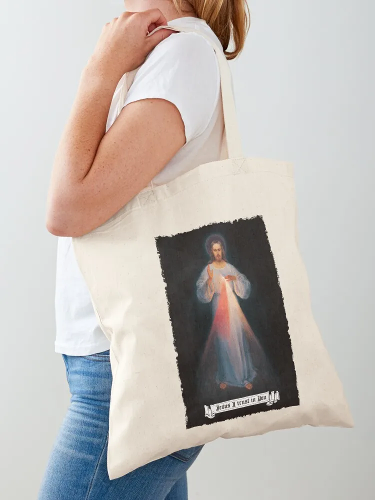 The Divine mercy image, catholic and Christian gifts, Jesus I trust in you Tote Bag custom tote bag Women's tote bag