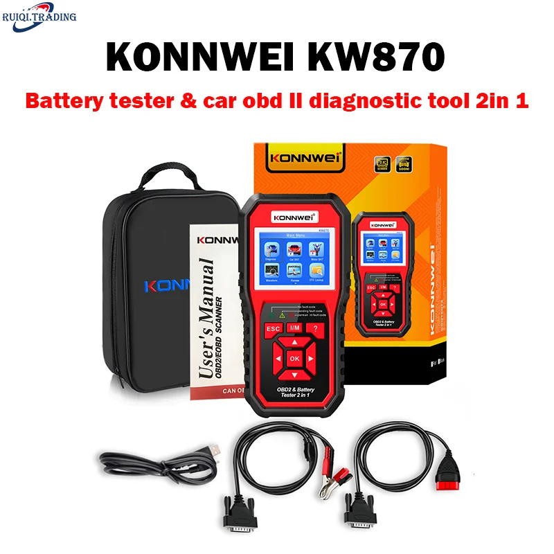 KONNWEI KW870 6V 12V Car Motorcycle Battery Tester & Car Obd II Diagnostic Tool 2in 1 Cranking Charging Test Tools for The Car