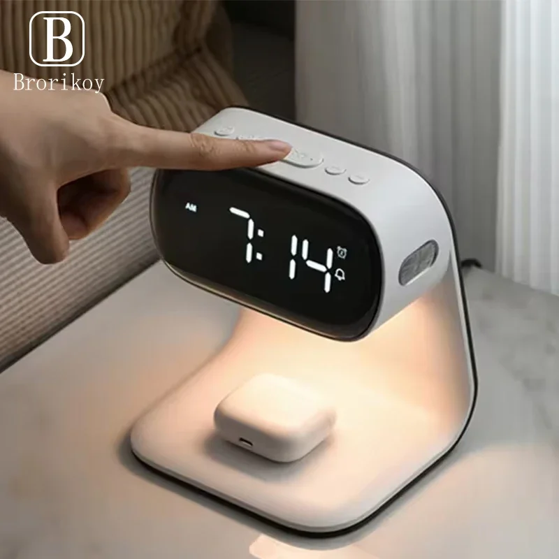 

LED Night Lights Time Alarm Clock Phone Chargers Multi 15W Wireless Charger For iPhone 16 Samsung S24 S23 Fast Charging Station