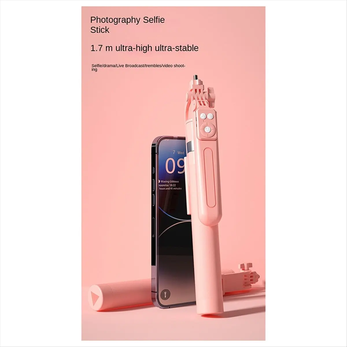 lookme Selfie Stick360 °Rotation 170cm with Wireless Bluetooth Extended Tripod with Remote Shutter for Android Ios Smartphone A