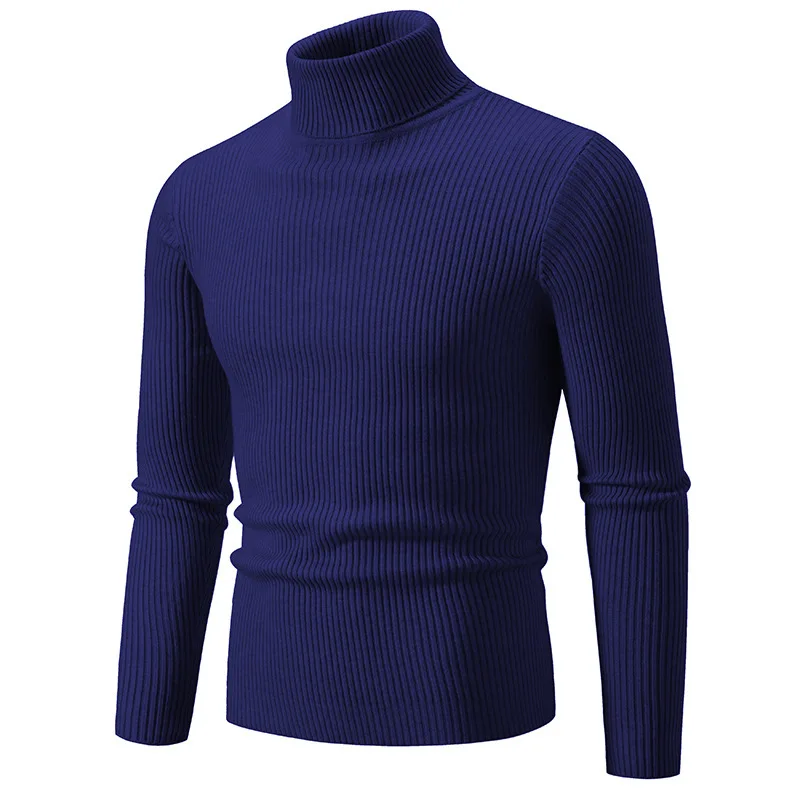 Pull rayé coupe coréenne pour hommes, pull à col haut, document solide, automne et hiver