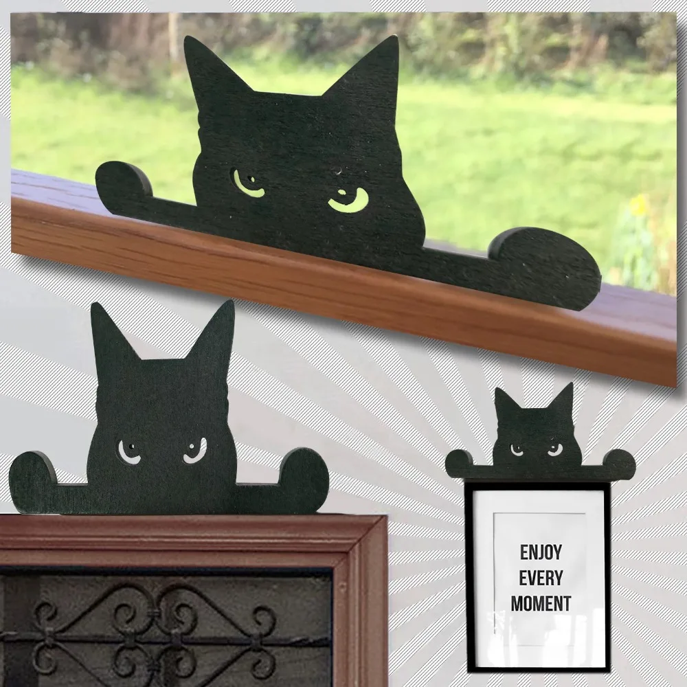 New Fence Decoration Table Decor Funny Room Window Middle Finger Cat Garden Decoration Black Cat Garden Peeping Cow Ornament