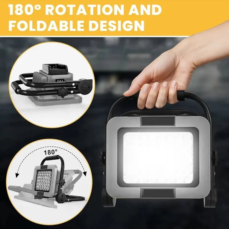 50W 10000LM Work Light For Dewalt 20V Li-ion Battery Cordless Flood Lights Construction Light Flashlight for Camping Hiking Jo