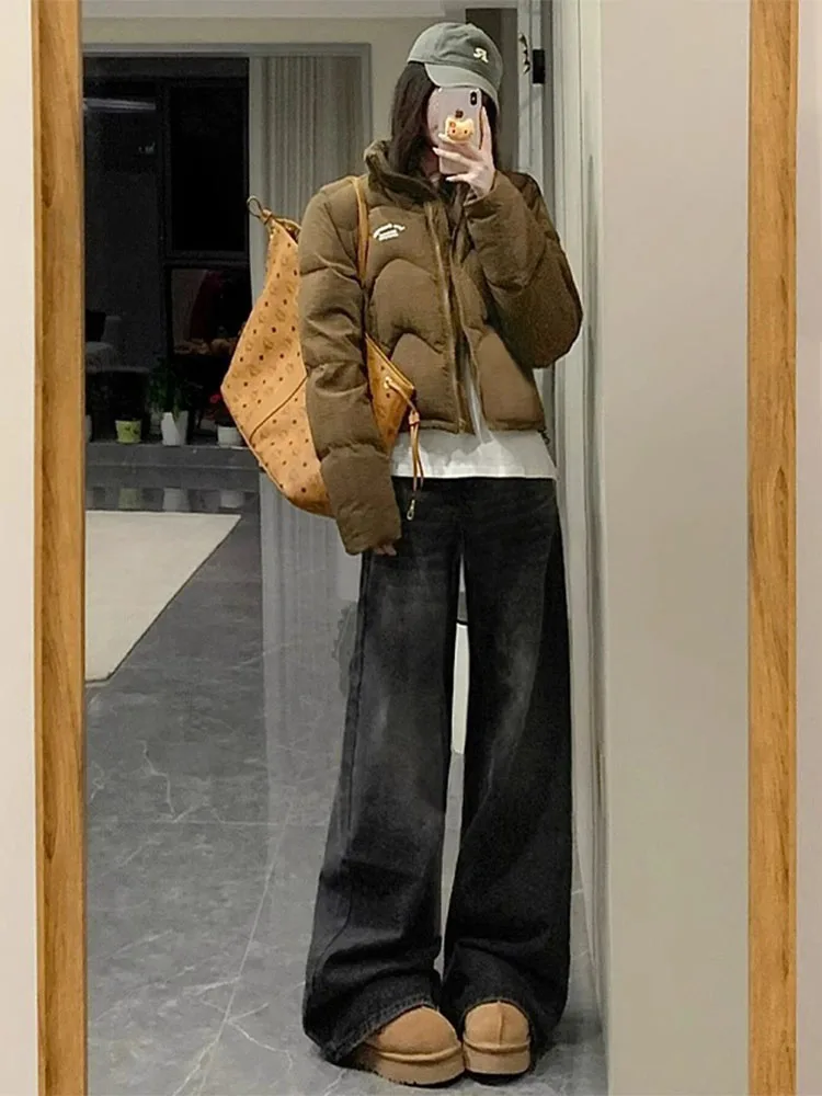 

Американские широкие джинсовые брюки с высокой талией, женские свободные драпированные брюки Bla ey, осенние новые прямые брюки большого размера с толстыми мм