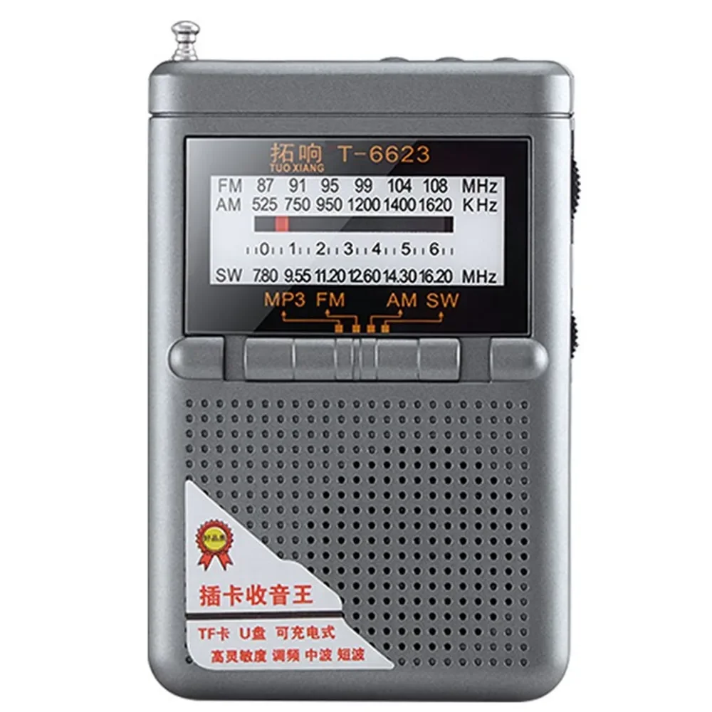 Retro Charging Radio FM AM SW Band Digital Receiver External Antenna USB Card U Disk Player MP3 Portable Speaker Broadcast Audio