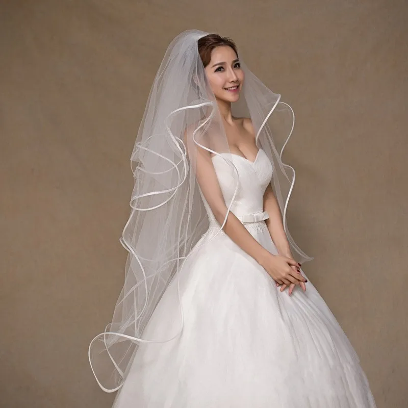 Elegant Welon Ivory Wedding Veil Ribbon Edge with Comb Sexy Bridal Veils Velo de novia Bridal hair accessories boda