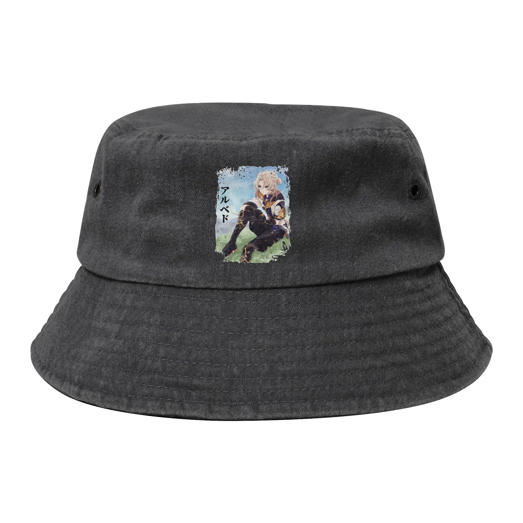 Genshin Impact Albedo Bucket Hats for Teen Travel Anime Game Distressed Washed Field Hat for Outdoor Sport Fishing Fisherman Cap