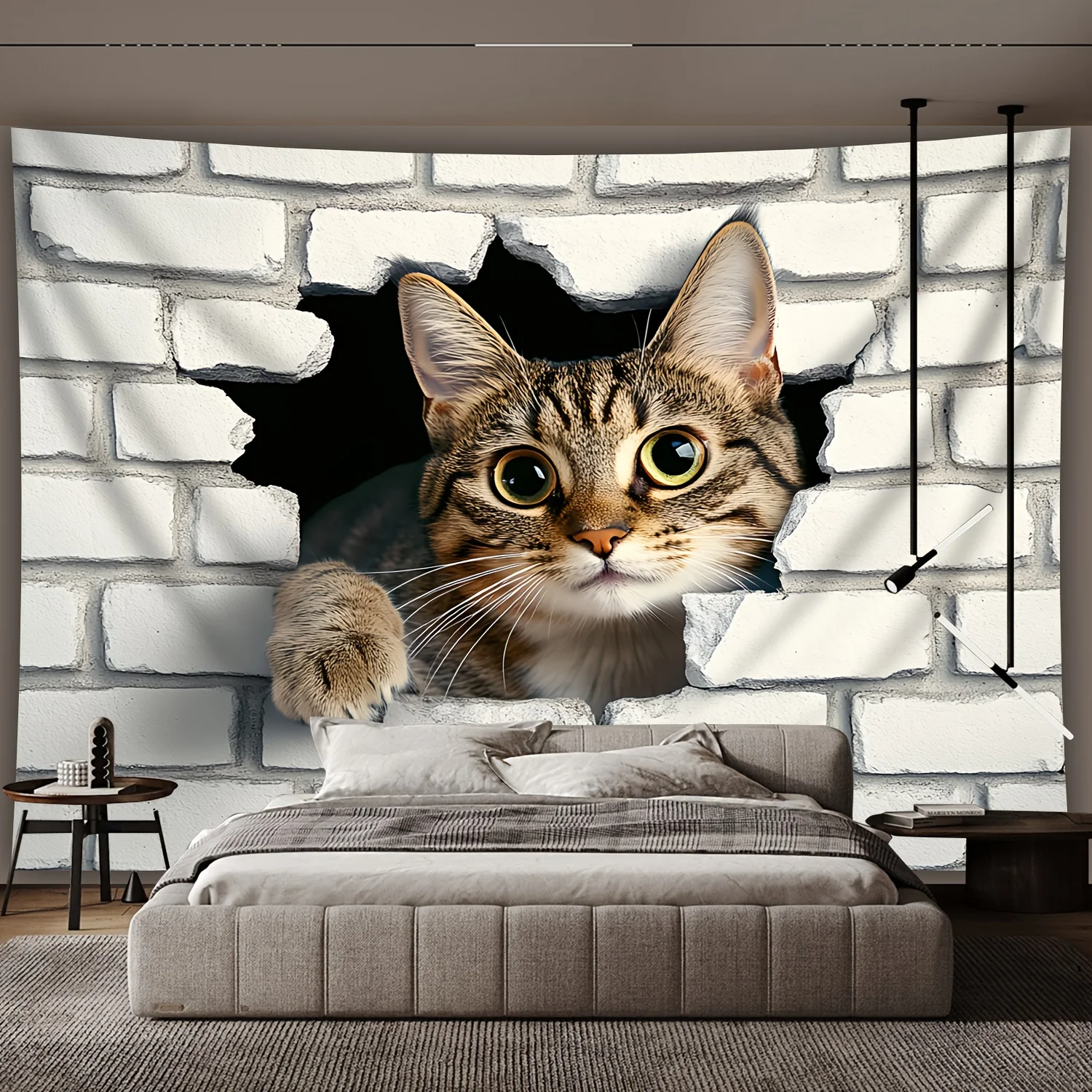 1pcs Extra Large Size Cute Kitten 3D Texture Stereo Photo Background Tapestry - Polyester Wall Covering for Living Room, Bedroom