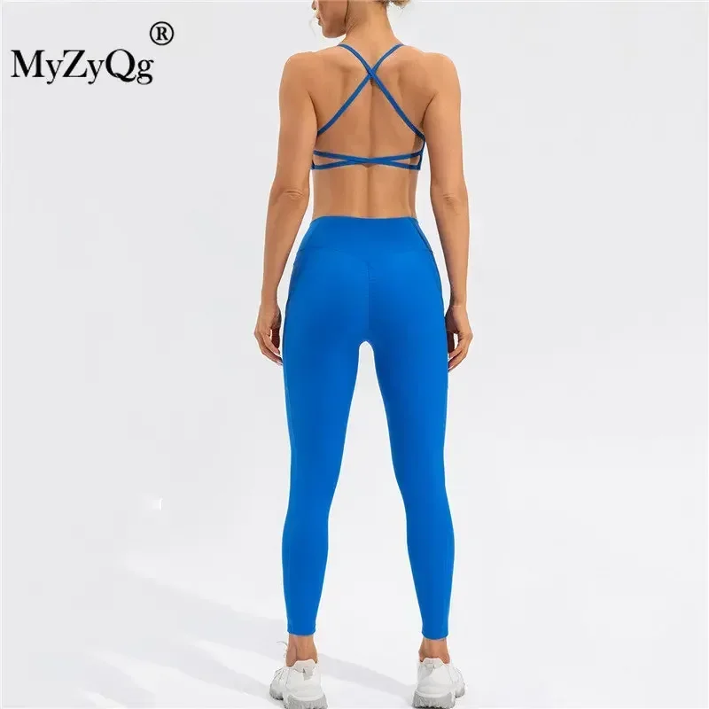 MyZyQg Women Casual Sports Yoga Bra 2-piece Set Leggings Push Up Pant Pilates Vest Beauty Back Fitness Tight Suit Outfit Cycling