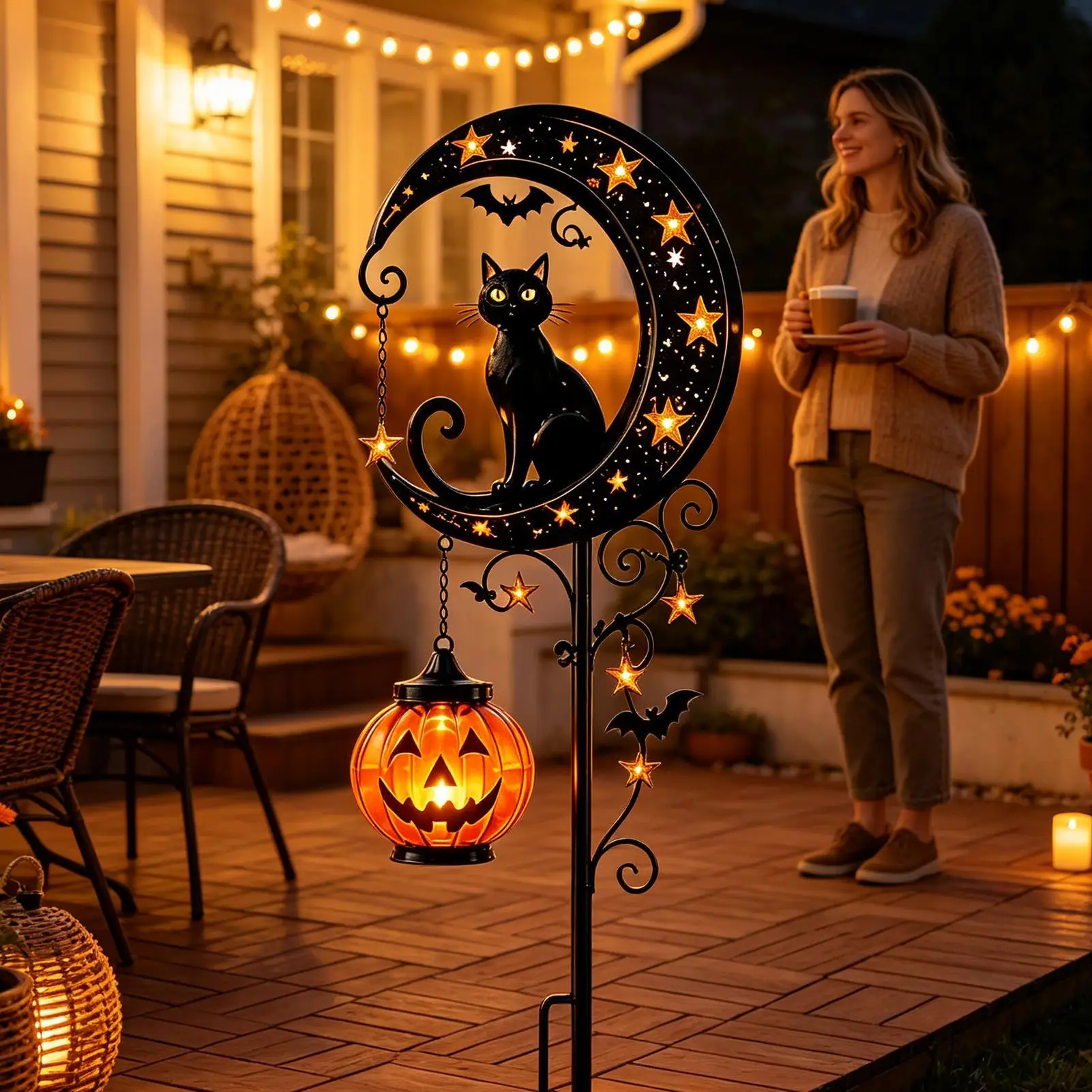 Solar Pathway Light Warm Glow Auto On Decorative Lantern Pumpkin Moon Garden Light For Patio Yard Lawn Pathway Porch Walkway