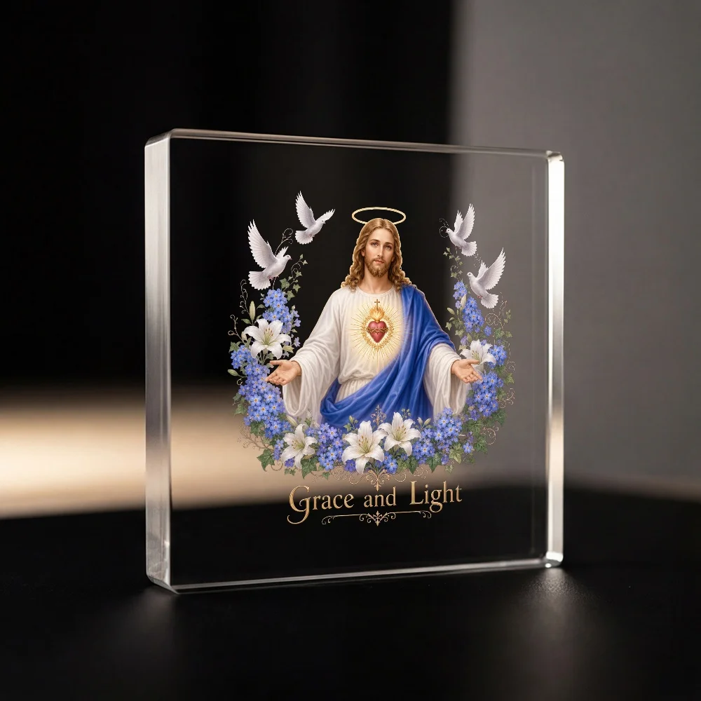 CIFBUY Acrylic Sacred Heart Desktop Decor Floral Dove Sign For Home School Gift For Men Women