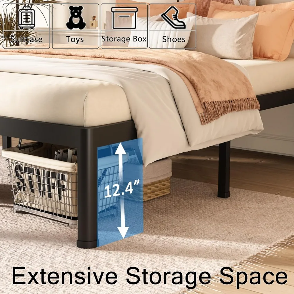 إطار سرير معدني شديد التحمل بحجم مزدوج مع أرجل زاوية مستديرة، ارتفاع 14 بوصة وسعة 3500 رطل #6