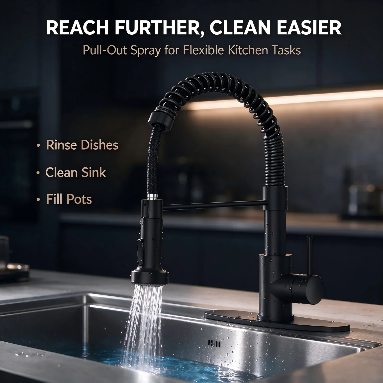 PHANCIR Brushed Nickel Kitchen Faucet Pull Down Sprayer, Compact Single Handle, 1 or 3 Hole Fit, Fingerprint-Proof Finish, Easy DIY Install, Modern Sink Faucet for Busy Kitchens