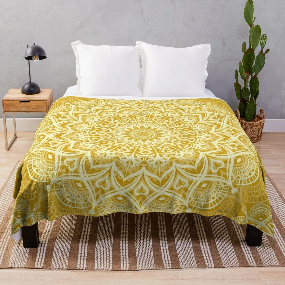 

Boho Golden Yellow Mandala Throw Blanket Blankets For Bed Hairys Blankets