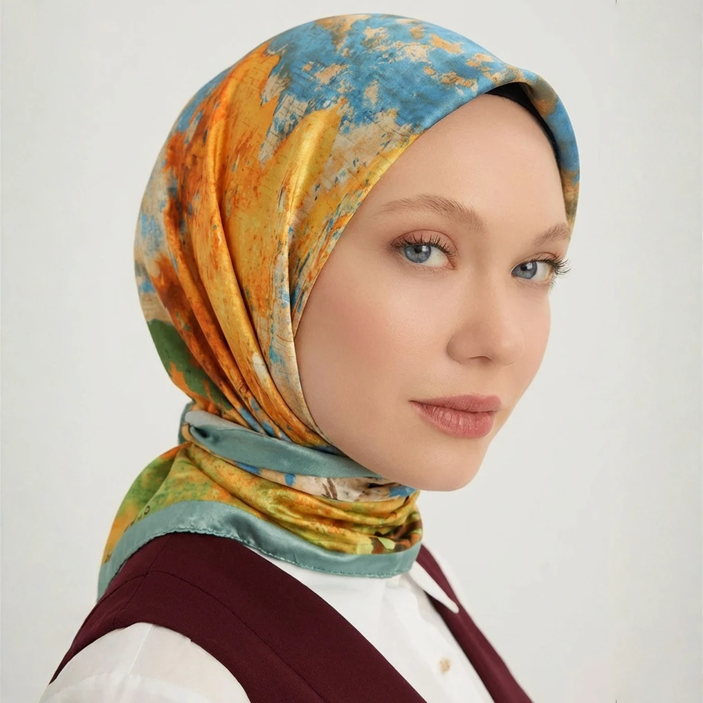 

Silk Square Scarf for Women Satin Shawl Wrap Hijab Lady Hair Band Wrist Luxury Headkerchief Echarpe Bandana Neckerchief 90*90cm
