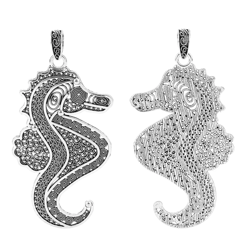 ZXZ 2pcs Tibetan Silver Large Seahorse Hippocampus with Imitation Stone Charms Pendants for Necklace Jewelry Making