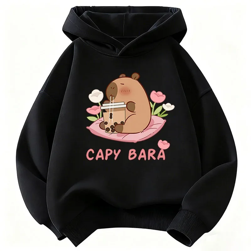 2026 Lässige Kapuzenpullover für Jungen und Mädchen – Niedlicher Capybara-Druck mit Saftgetränk – Warmer, schulgeeigneter Pullover für Frühling und Herbst – Detail 6