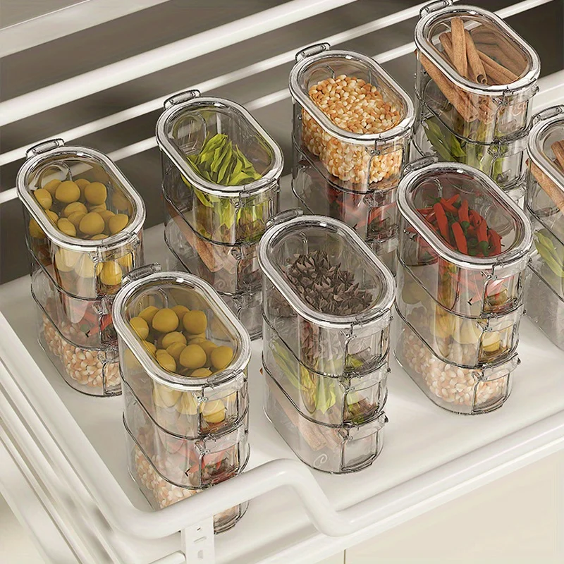 Dry Spice Storage Box Food Grade Household Kitchen Plastic Seasoning Sub-packaging Sealed Jar Multi-grid Integration
