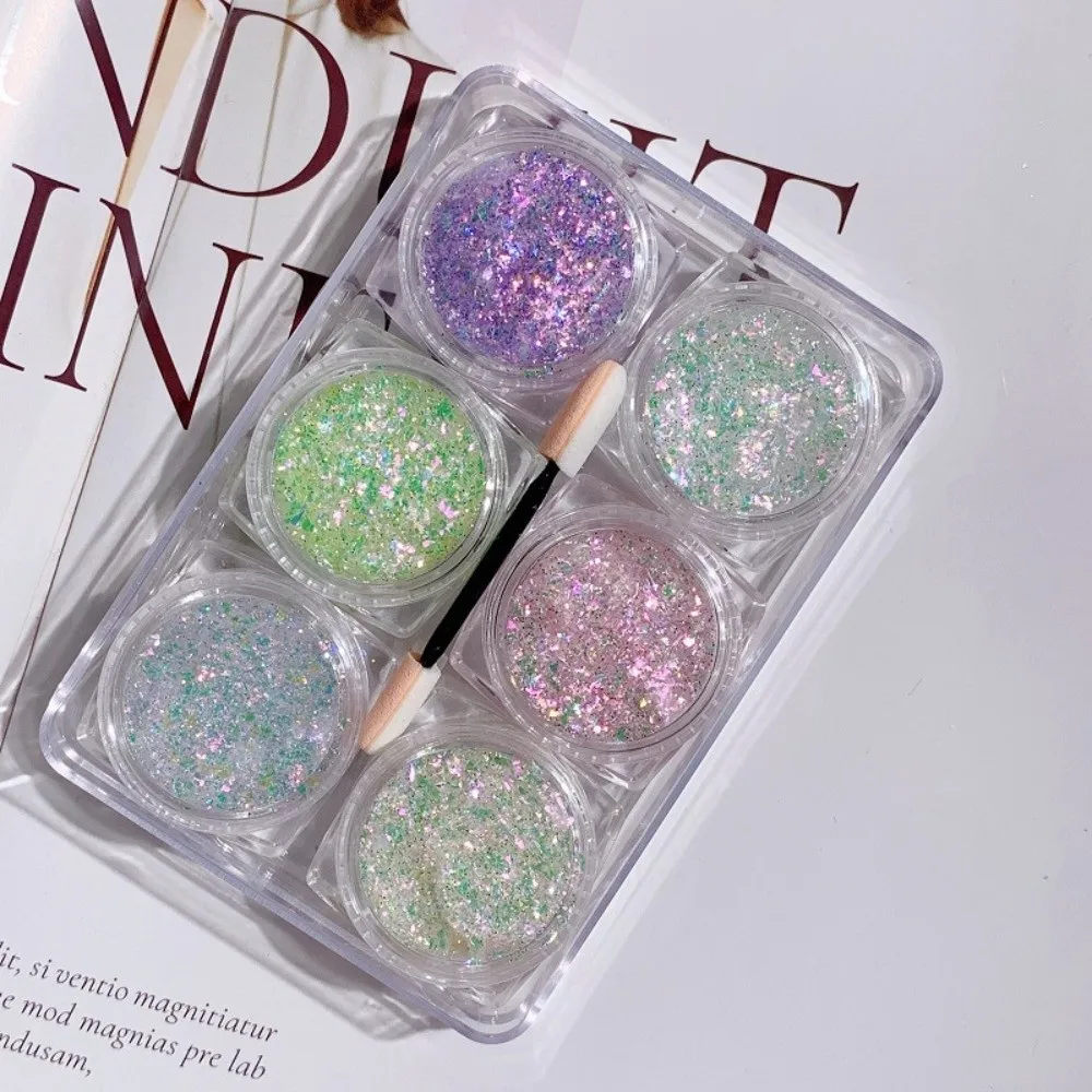 กลิตเตอร์เจลแต่งตา 6 ชิ้น/ชุด สีสันสดใส รูปหัวใจ ดาว พระจันทร์ กลิตเตอร์สำหรับงานเทศกาล กลิตเตอร์เจลแต่งตัว แต่งเล็บ แต่งหน้า แต่งผม