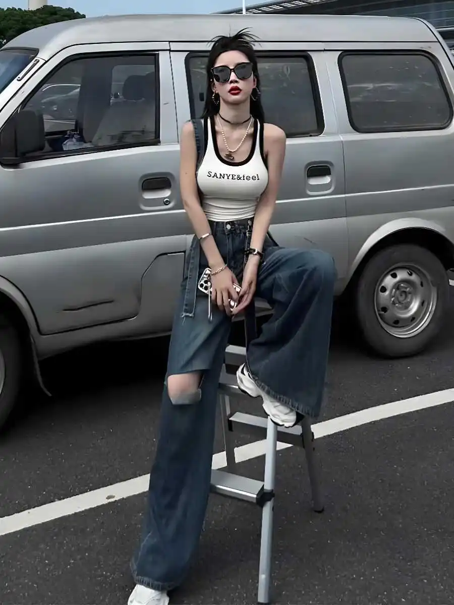 

White Jumpsuits Woman Asymmetric Personality Bohemian Tassel Drawstring Blackgray Bottoms Femme Aesthetic Glam Popular Fly