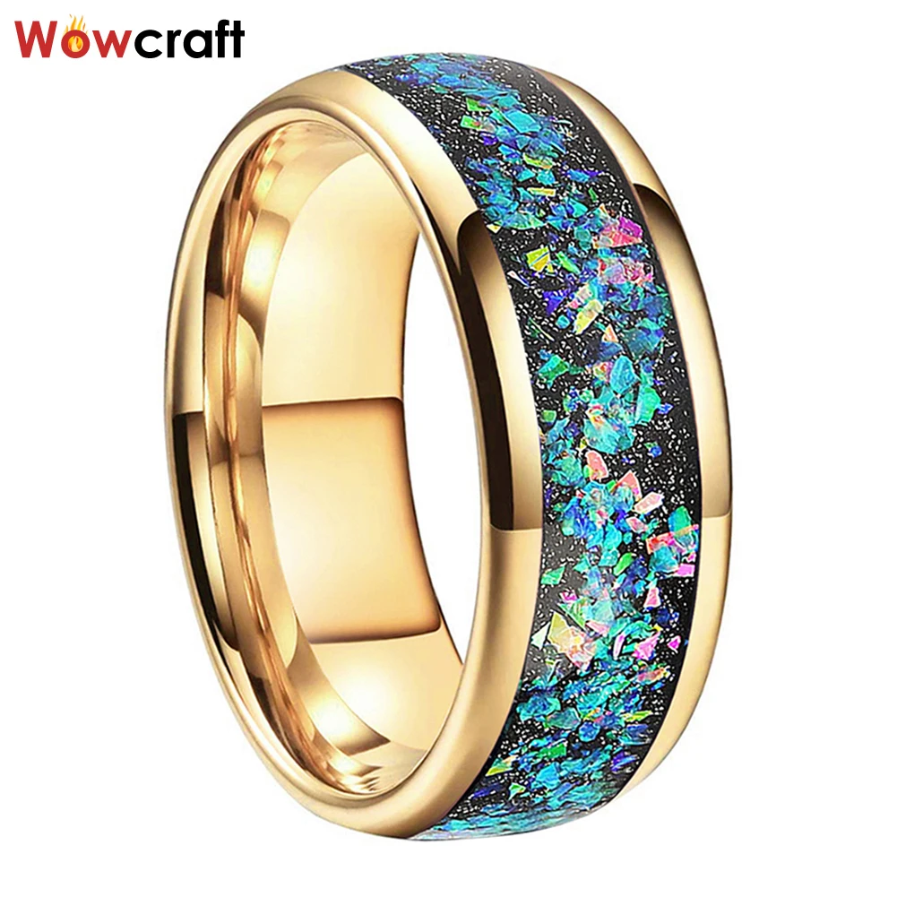 Tungsten Wedding Ring for Men Women Galaxy Series Opal Inlay Domed Polished Shiny Comfort Fit