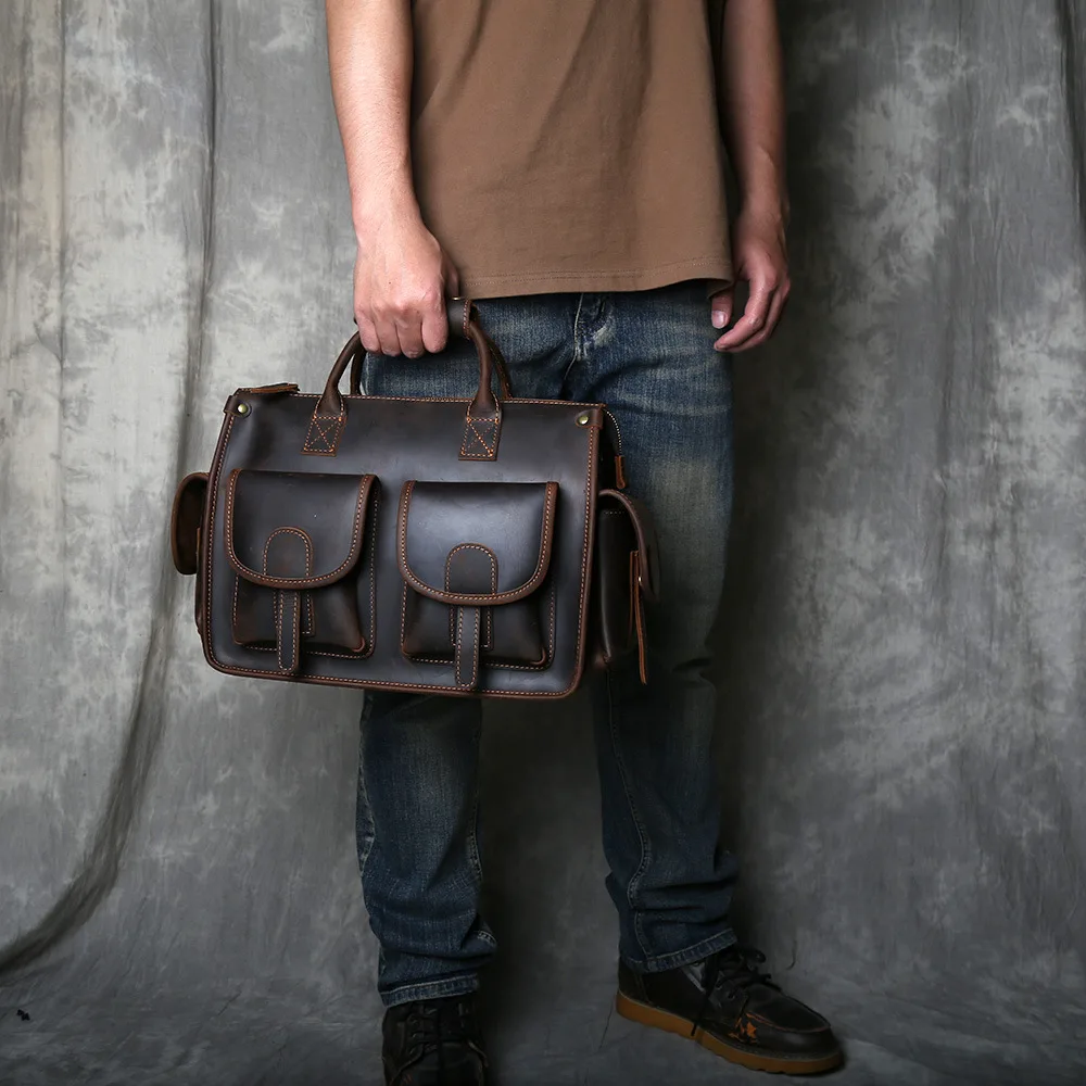 Luxury Genuine Leather Briefcase 13 Inch Laptop Men Top Layer Cowhide Vintage Messenger Business Shoulder Handbag Portfolio Bag