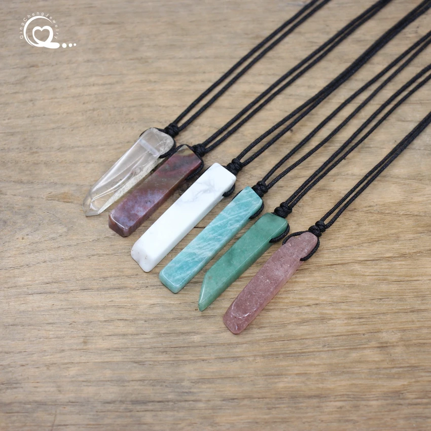 Reiki Chakra Natural Stone Slice Point Pendants Necklace,Healing Gmes Quartz Lapis Labradorite Turquoises Women Jewelry,QC3012