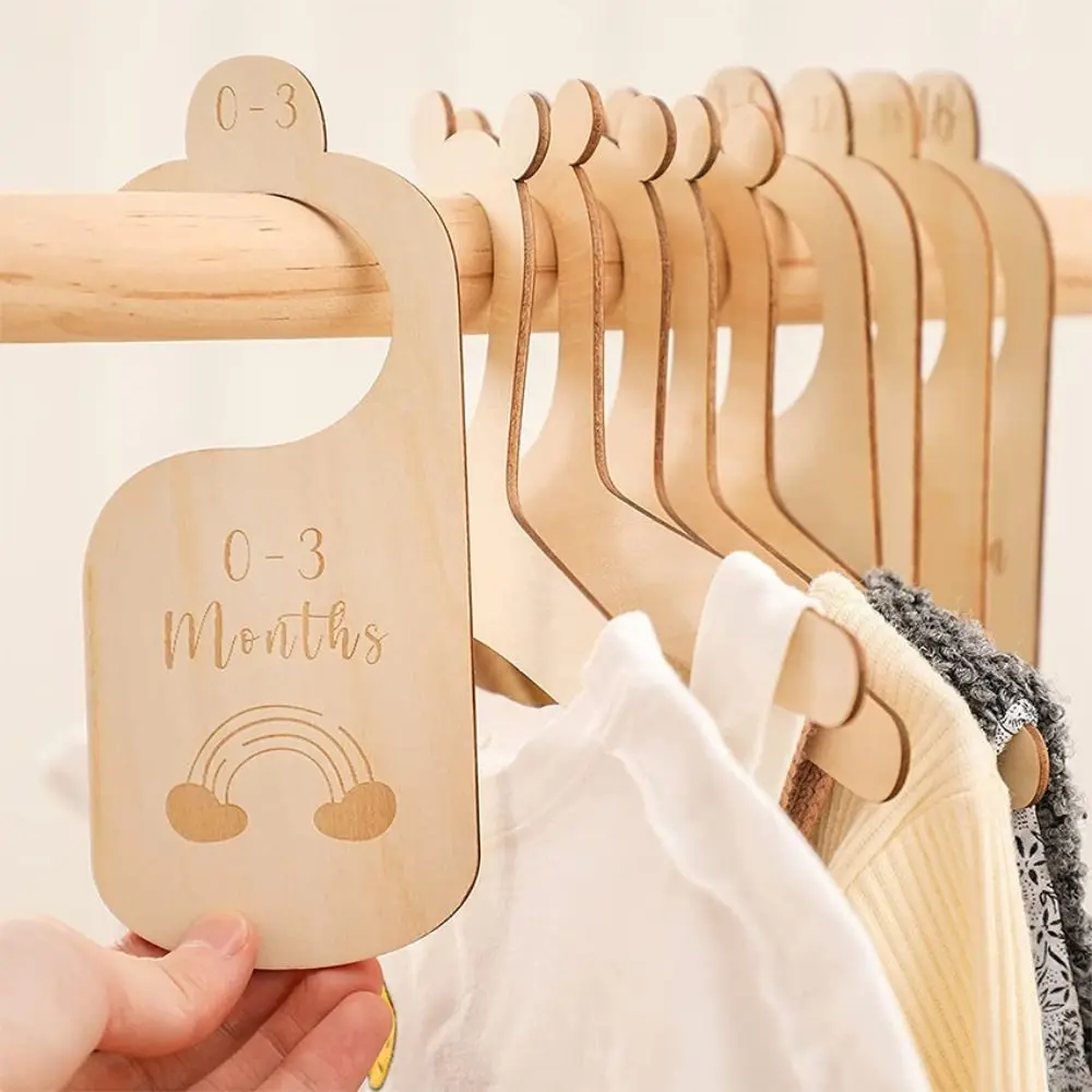 

7/8Pcs Wood Baby Closet Divider Label Assortment Cartoon Infant Wardrobe Divider Hanging Adorable Nursery Clothes Organizers