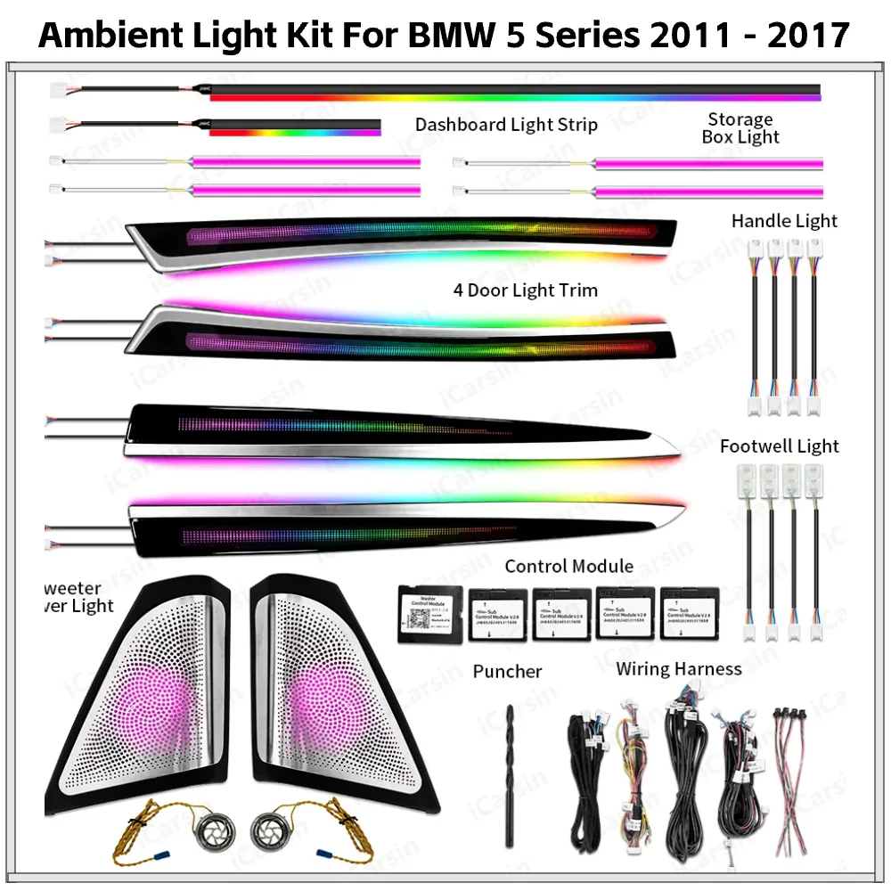 

APP Control LHD/RHD 64 Colors F10 Ambient Lighting Upgrade Kit for BMW 5 Series 2011-2017 Interior LED Light Strip