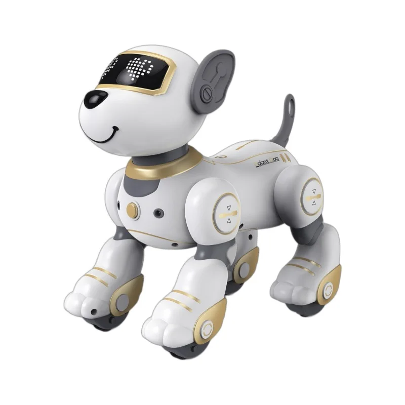 Cão robô dublê de programação inteligente infantil, animal de estimação eletrônico de brinquedo de controle remoto elétrico interativo de toque