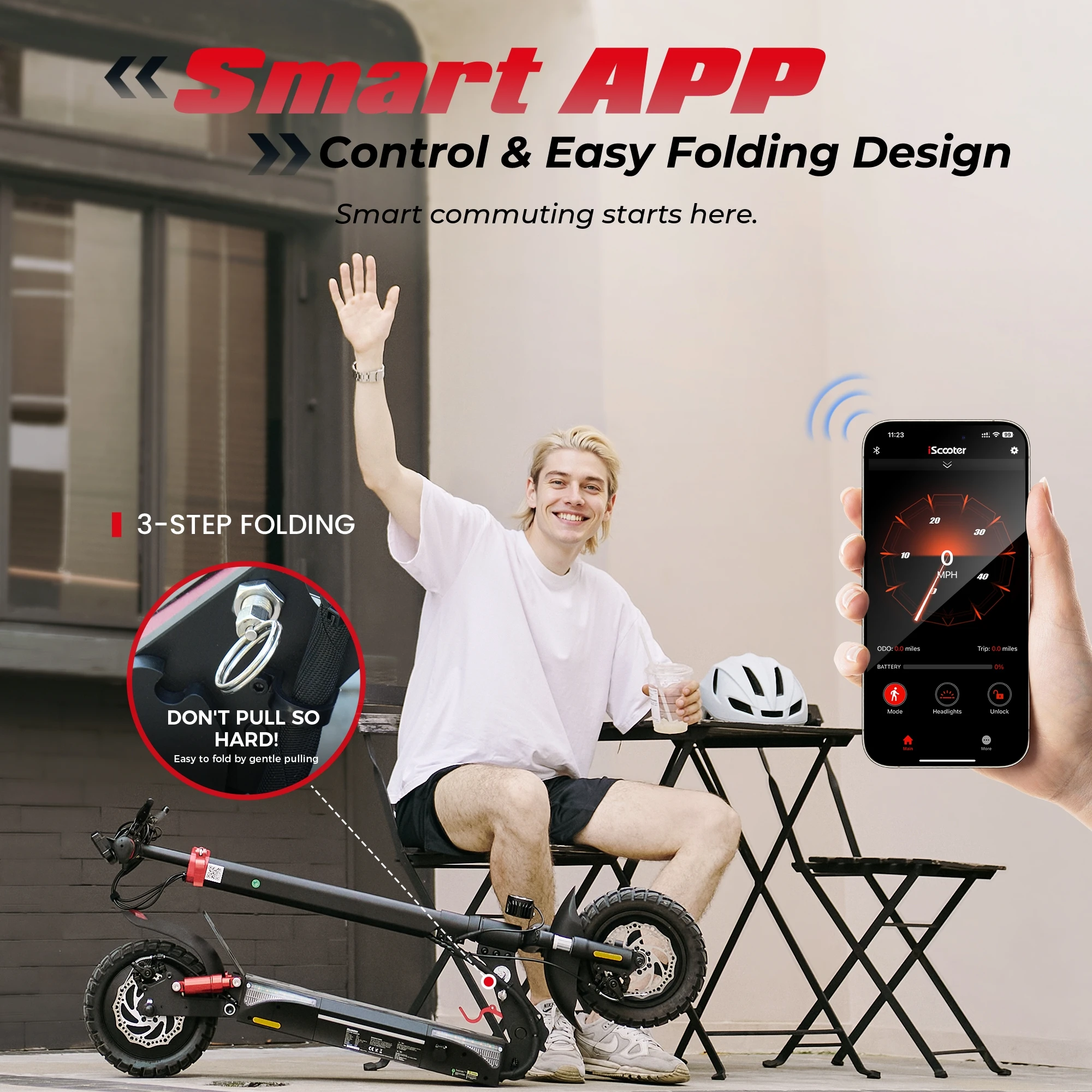 Scooter Eléctrico iScooter de 1000W, 48V10Ah, 40km/h, Alcance Máximo de 40km, Neumáticos Todoterreno de 10 Pulgadas, Plegable, con APP 7